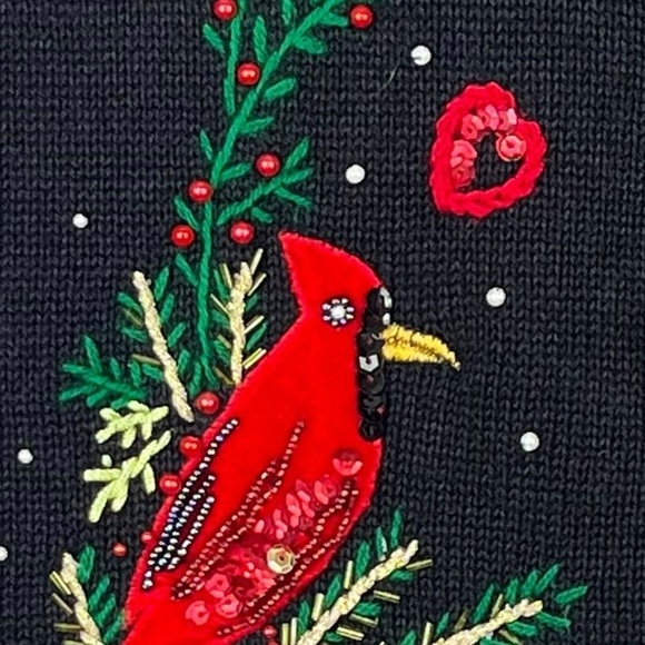 Lisa International Christmas Cardinals Black & Red Sweater Vest Size XL - Picture 7 of 13
